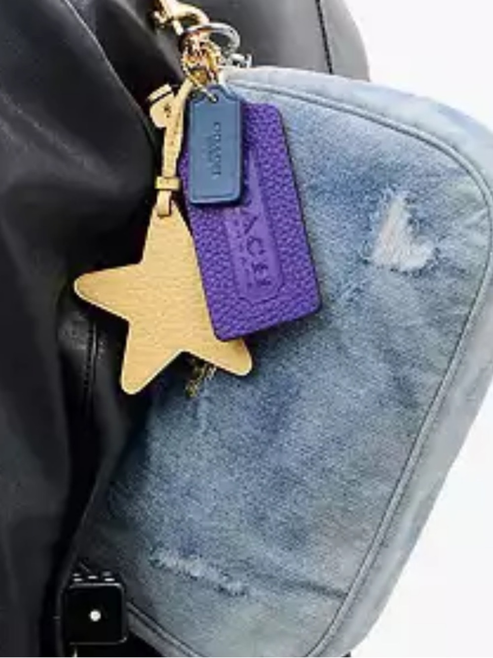 Coach Purple Leatherware Tag with Gold Bead Chain